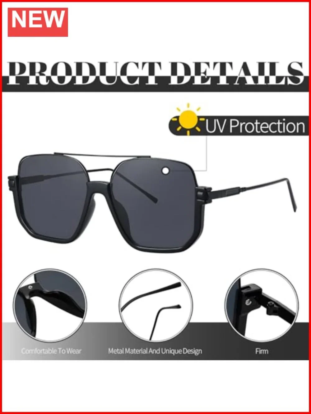 Oversized Aviator Sunglasses Double Bridge Square Retro UV Protection 2 Pack